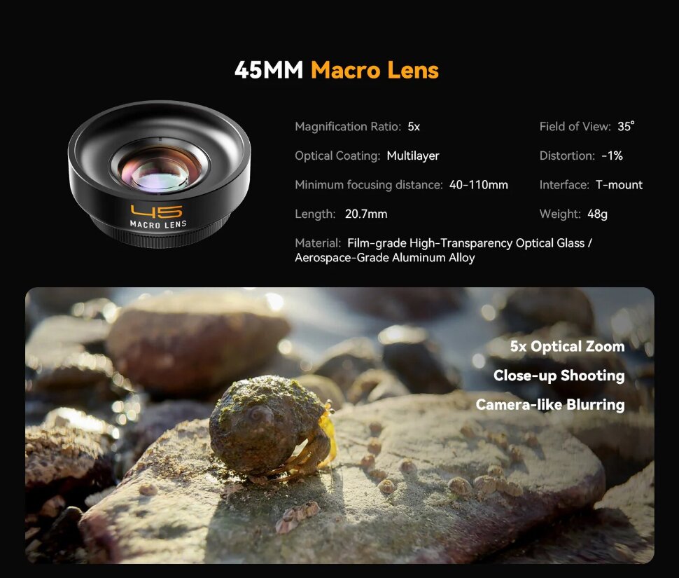 Объектив Fotorgear Pro II 45mm Macro для смартфона 10318 7490₽