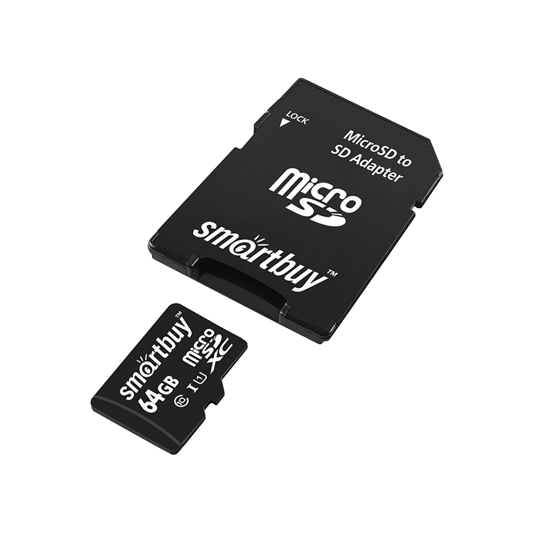 

Карта памяти SmartBuy microSDXC 64 Гб Class 10 + SD adapter SB64GBSDCL10-01LE
