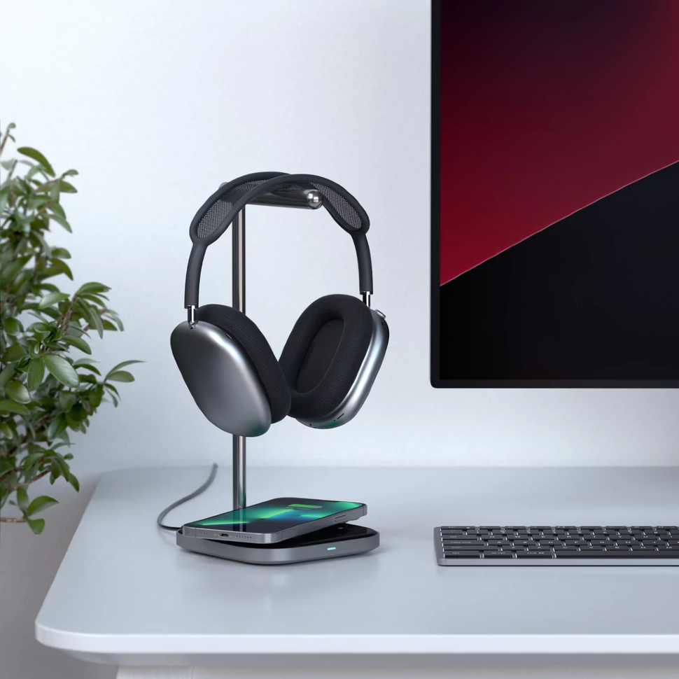 

Подставка для наушников с беспроводной зарядкой Satechi 2 in 1 Headphone Stand with Wireless Charger Серая ST-UCHSMCM