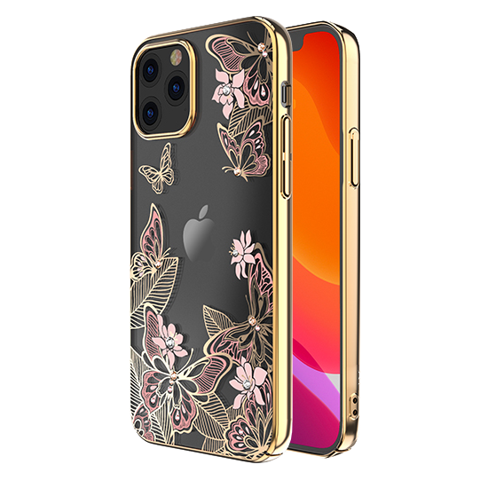 Чехол PQY Butterfly для iPhone 12/12 Pro Розовый/Золотой 