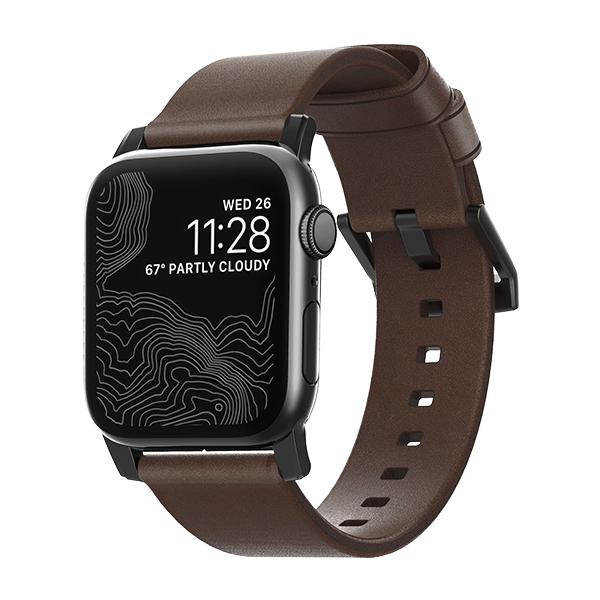 Ремешок кожаный Nomad Modern для Apple Watch 42/44 мм Коричневый с чёрной фурнитурой 