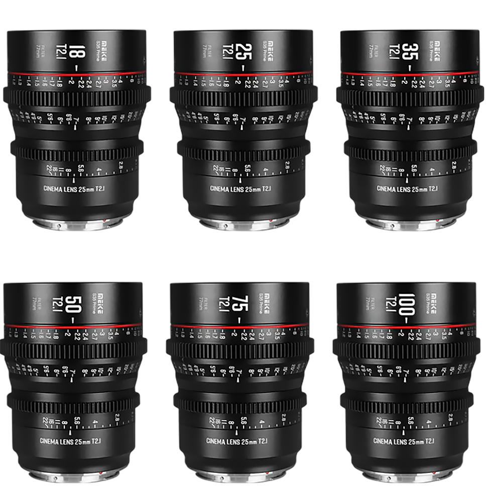 

Комплект объективов Meike S35 Prime 12/18/25/35/50/75/100mm T2.1 PL-mount