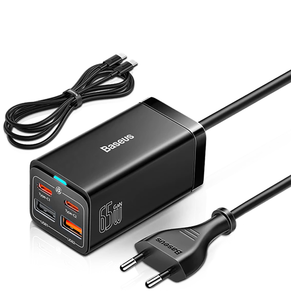 Сетевой адаптер Baseus GaN3 Pro 65W Чёрный (+ кабель Type-C 100W 1м) 