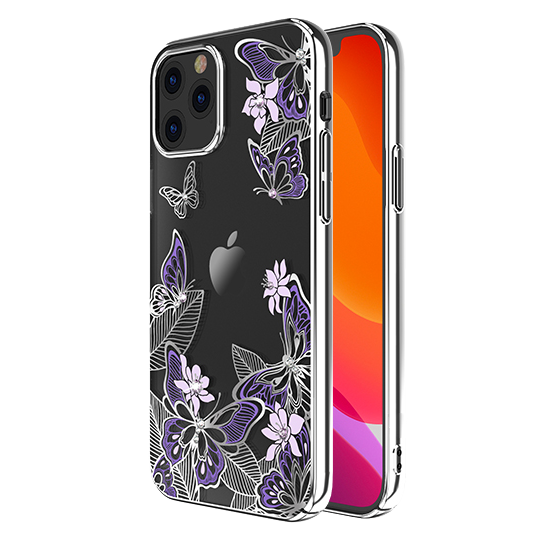 Чехол PQY Butterfly для iPhone 12/12 Pro Фиолетовый/Серебро 