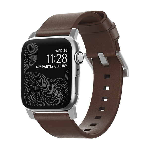 Ремешок кожаный Nomad Modern для Apple Watch 42/44 мм Коричневый с серебряной фурнитурой 
