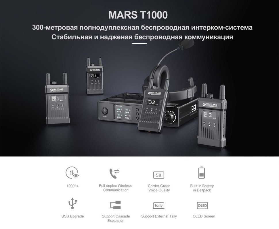 

Беспроводной интерком Hollyland Mars T1000 с кейсом HL-Mars T1000
