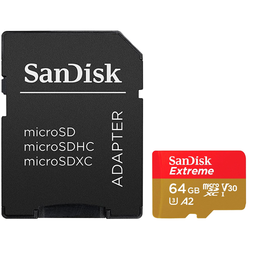 Карта памяти SanDisk Extreme microSDXC 64GbUHS-I U3 V30 + SD Adapter 