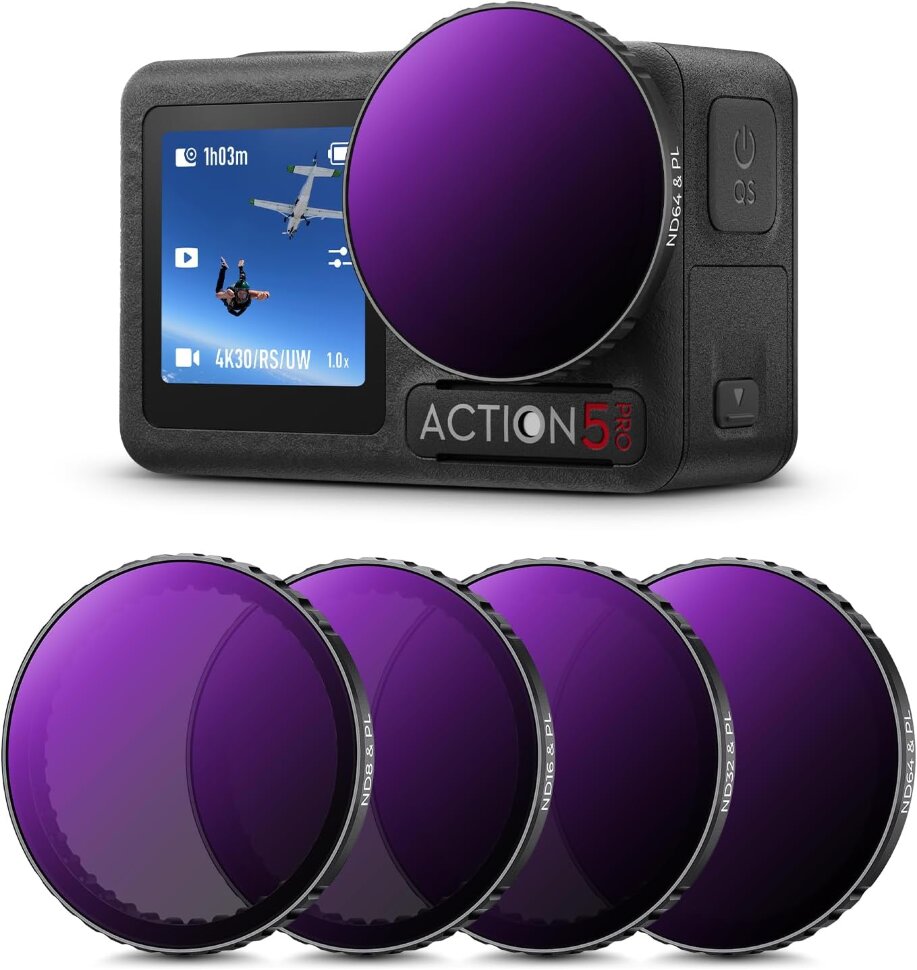 Комплект светофильтров K&F Concept Nano-X Push-in Fit ND/PL для DJI Osmo Action 3/4/5 Pro (4 шт)