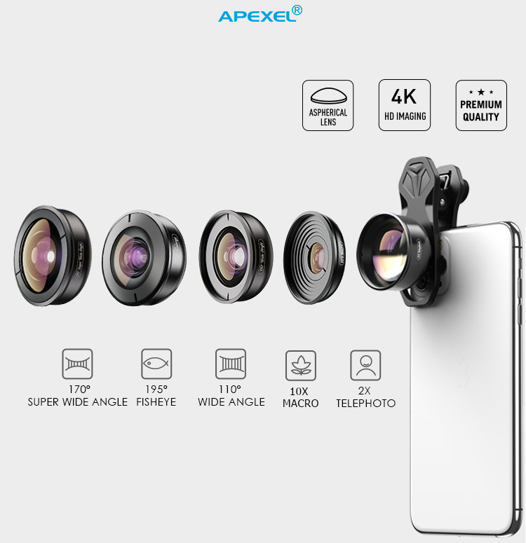 

Комплект объективов Apexel 5-in-1 HB5 для смартфона APL-HB5