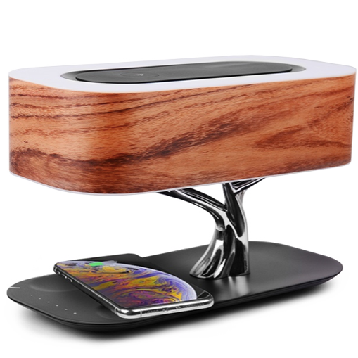 Лампа настольная HomeTree Light of the tree B2S с беспроводной зарядкой и акустикой (Темный шпон) 