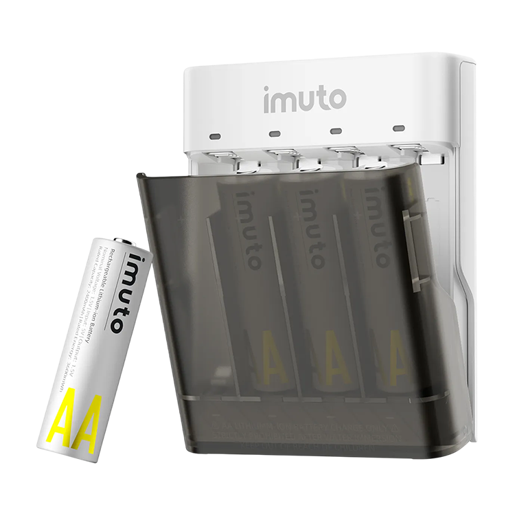4 аккумуляторные батарейки Imuto AA 3600 mWh + зарядный кейс 4АА Dual Station Pro 