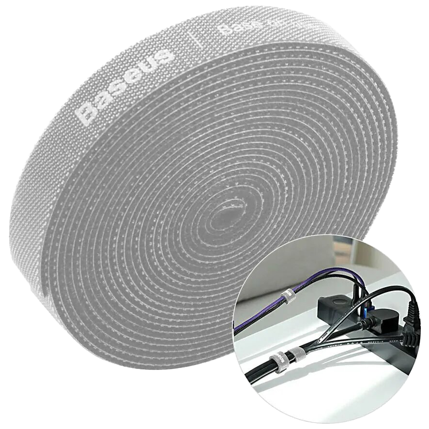Стяжка кабеля Baseus Colourful Circle Velcro strap 3м Серая 