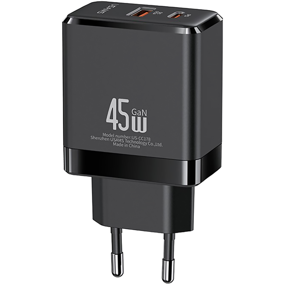 Сетевой адаптер USAMS US-CC178 T58 45W GaN Чёрный 