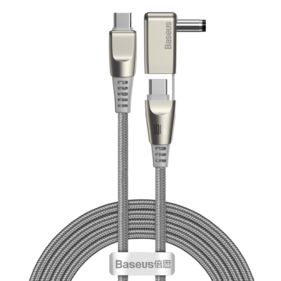 Кабель Baseus Flash One-for-two Type-C - Type-C+Round DC 100W 2м Серый 