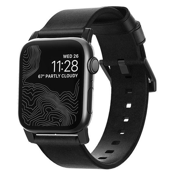 Ремешок кожаный Nomad Modern для Apple Watch 42/44 мм Чёрный с серебряной фурнитурой 