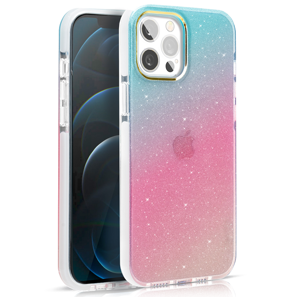 Чехол PQY Ombre для iPhone 12/12 Pro Синий и Розовый 