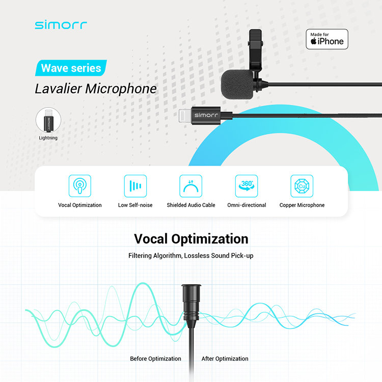 Микрофон петличный simorr wave l3 Lightning Чёрный 3453B