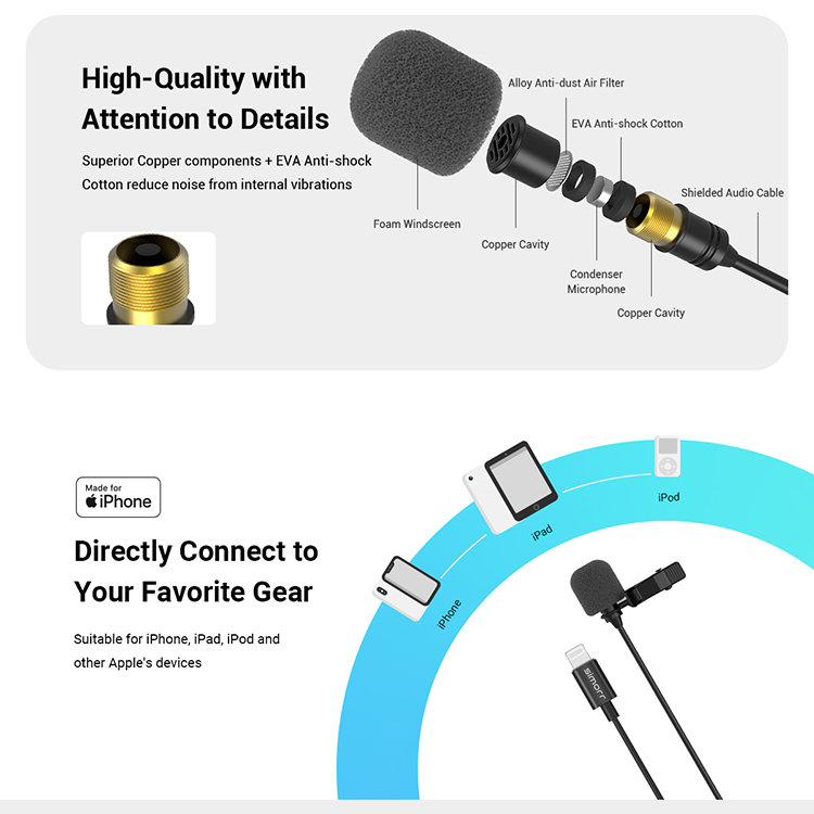 Микрофон петличный simorr wave l3 Lightning Чёрный 3453B