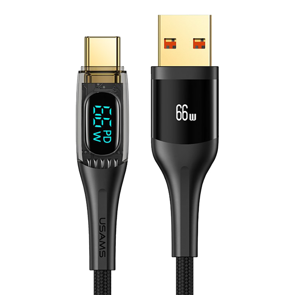 Кабель USAMS US-SJ593 Shadow USB - Type-C 6A 66W 2м Чёрный 