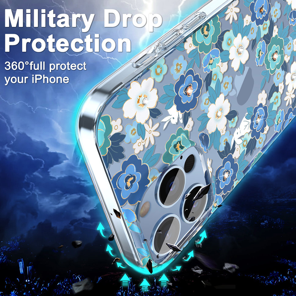 

Чехол PQY Brilliant для iPhone 13 Pro Синий Kingxbar IP 13 6.1+