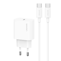 Артикул: 80043. Сетевой адаптер USAMS CC226 Yi PD20W Белый + кабель Type-C 60W