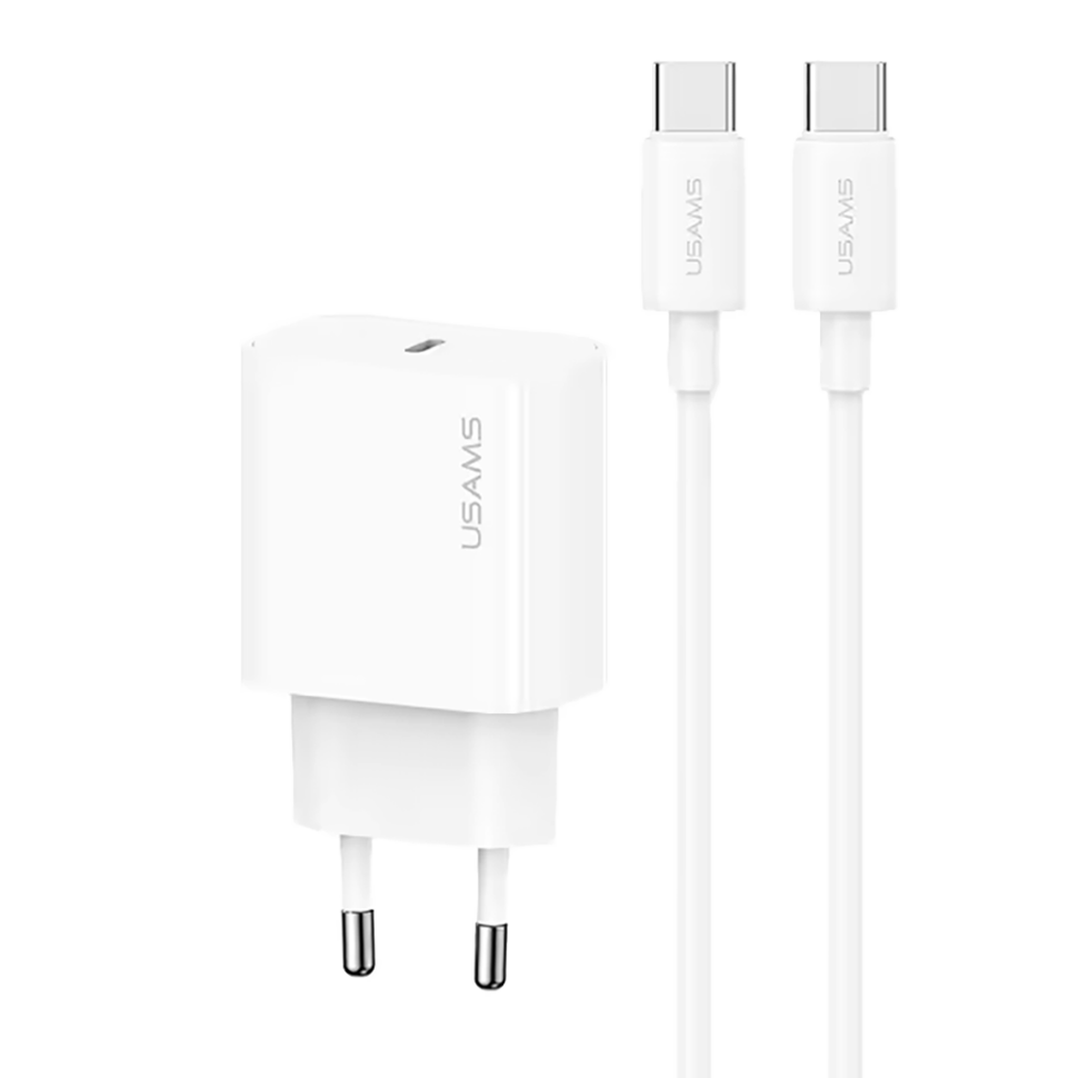 Сетевой адаптер USAMS CC226 Yi PD20W Белый + кабель Type-C 60W 