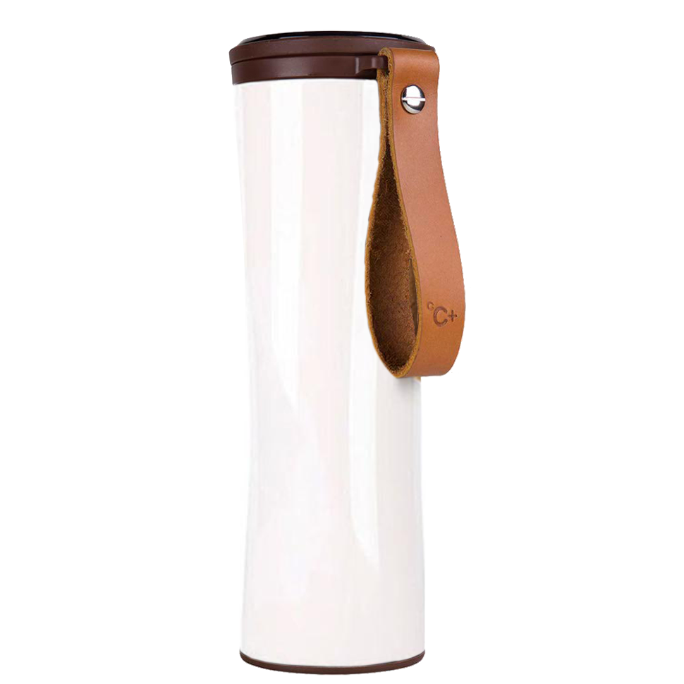 Термокружка Kiss Kiss Fish MOKA Smart Cup OLED 430мл Белая с кожаным ремешком 