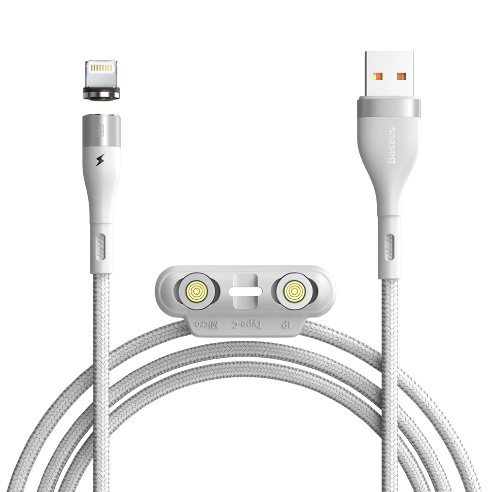 Кабель Baseus Zinc Magnetic USB - Micro USB+Lightning+Type-C 3A 1м Белый 
