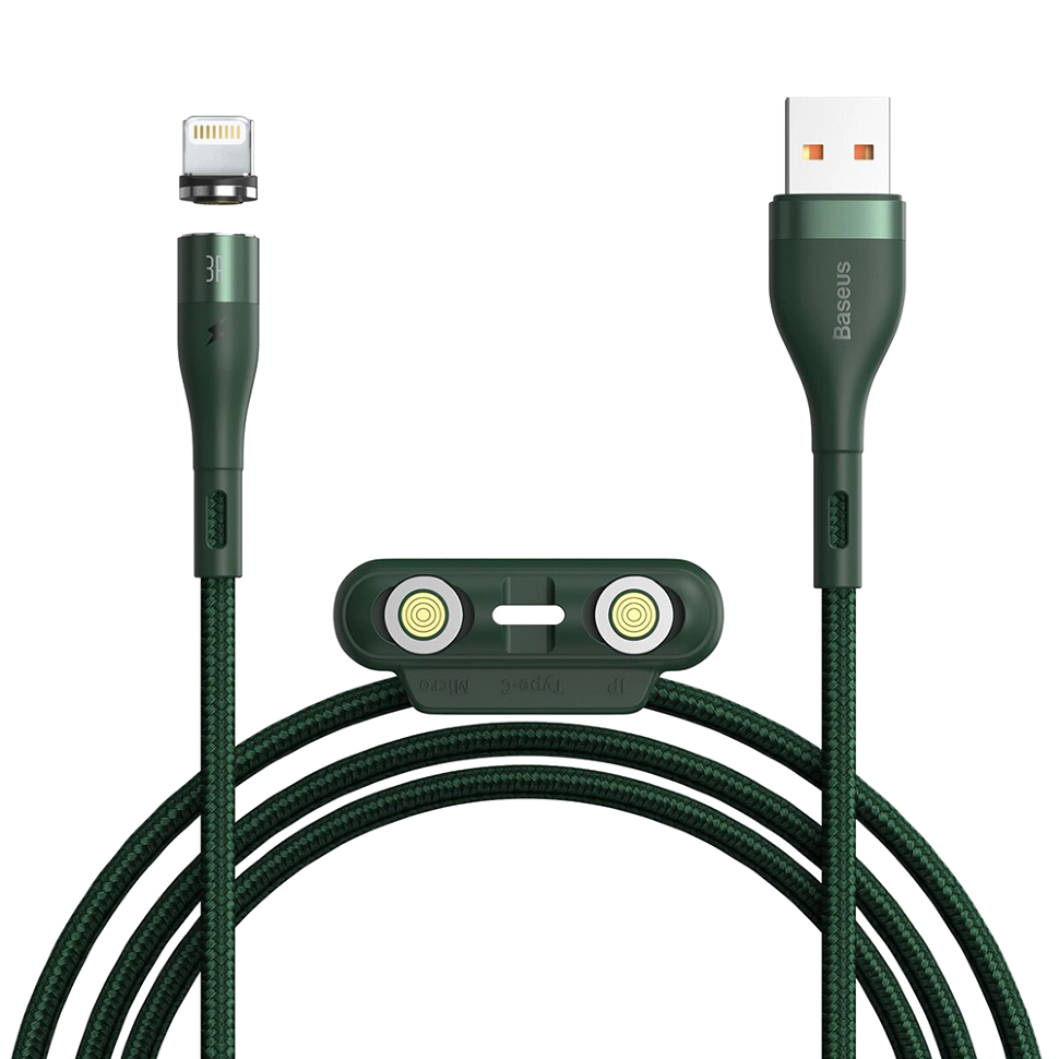 Кабель Baseus Zinc Magnetic USB - Micro USB+Lightning+Type-C 3А 1м Зеленый 