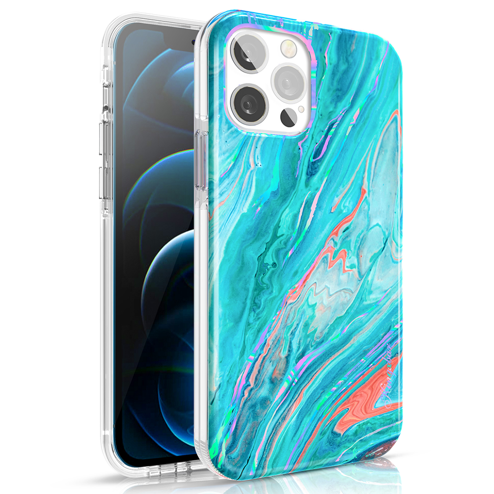 Чехол PQY Watercolour для iPhone 12 Pro Max Зелёный и Розовый 
