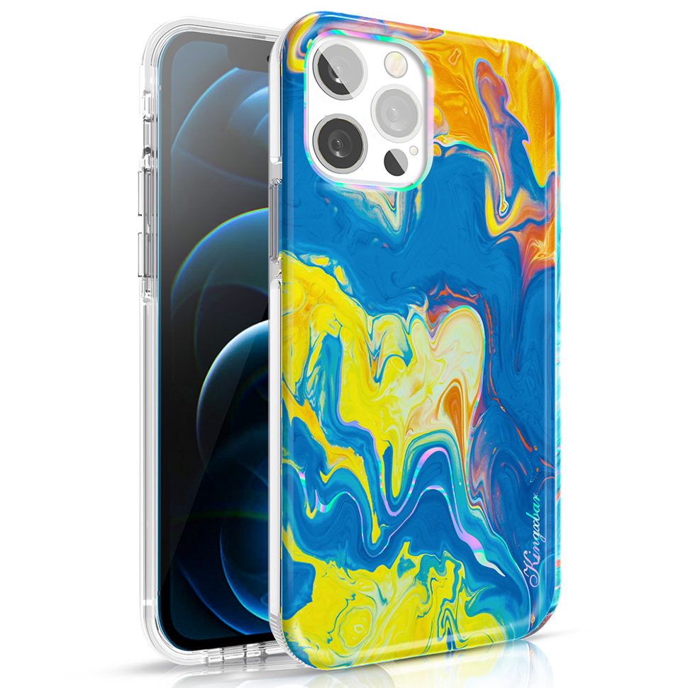 Чехол PQY Watercolour для iPhone 12 Pro Max Желтый и Синий 