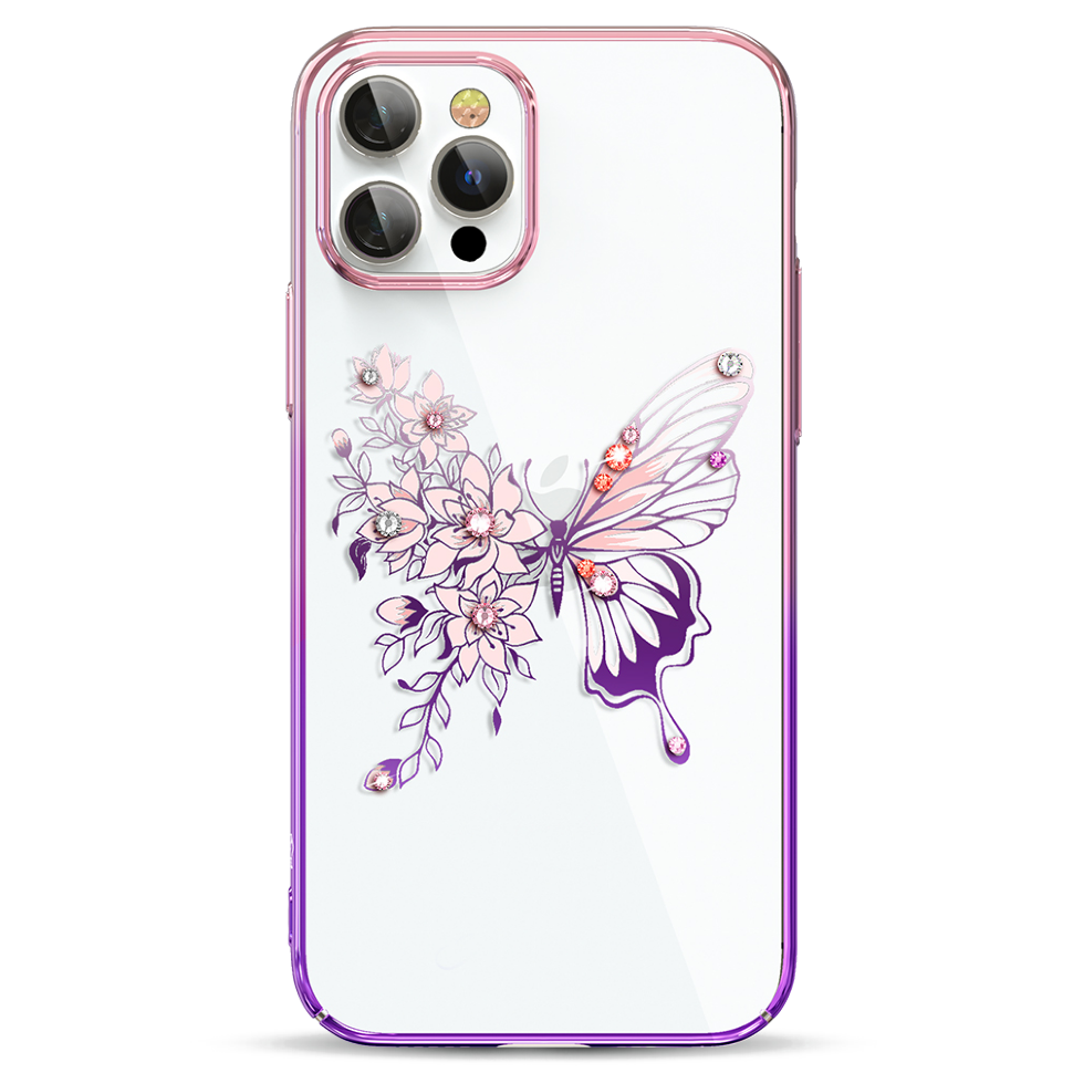 Чехол PQY Butterfly для iPhone 12 Pro Max Розовый/Фиолетовый 