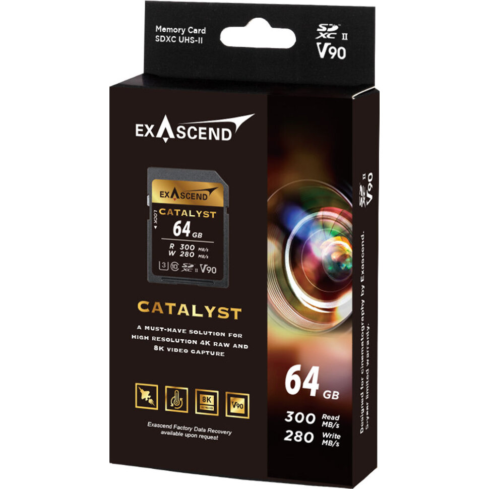 

Карта памяти Exascend Catalyst UHS-II SD V90 64GB EX64GSDU2