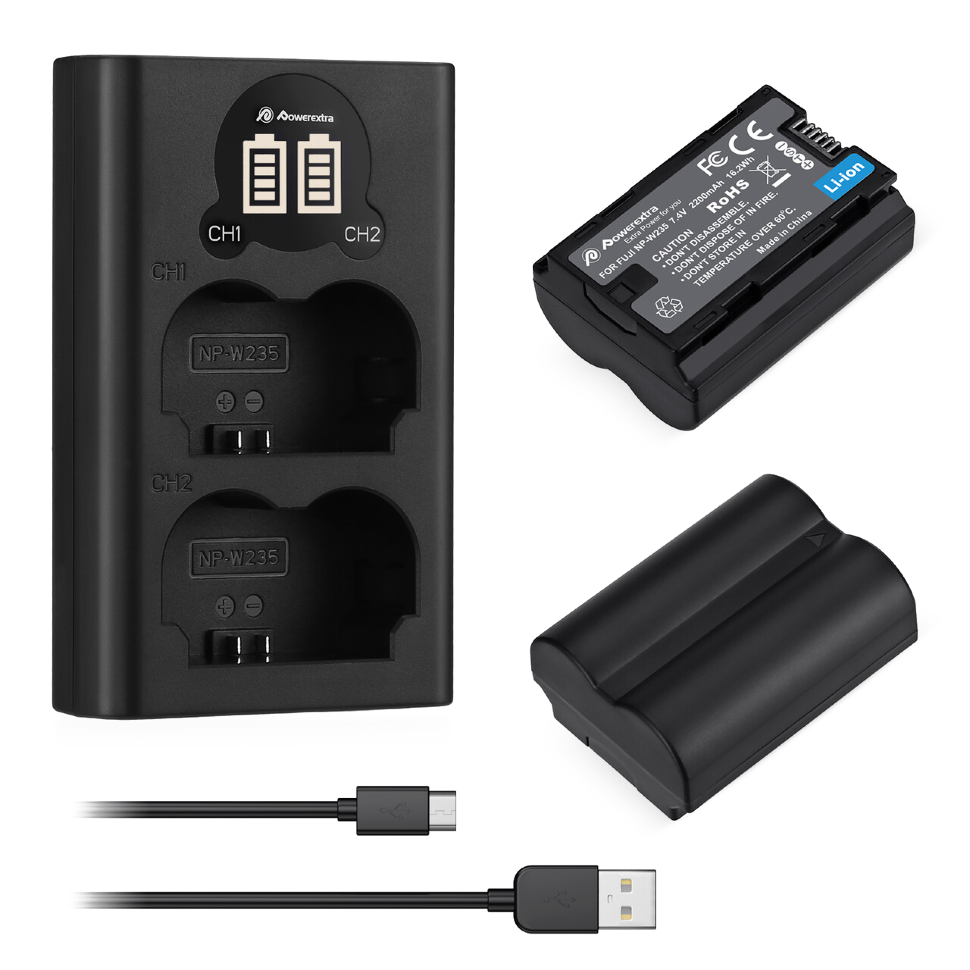 2 аккумулятора NP-W235 + зарядное устройство Powerextra FJ-W235USB-B 