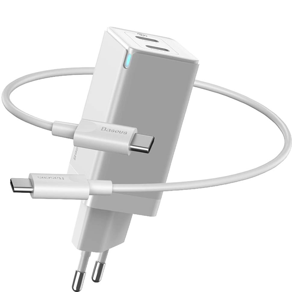 Сетевой адаптер Baseus GaN Mini 45W Белый (+кабель Type-C) 
