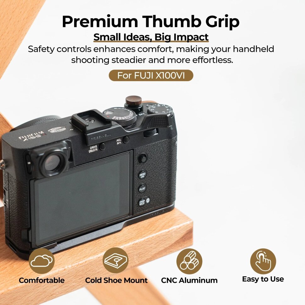 

Упор для большого пальца Freewell Thumb Grip + Сold shoe для Fujifilm X100VI Чёрный