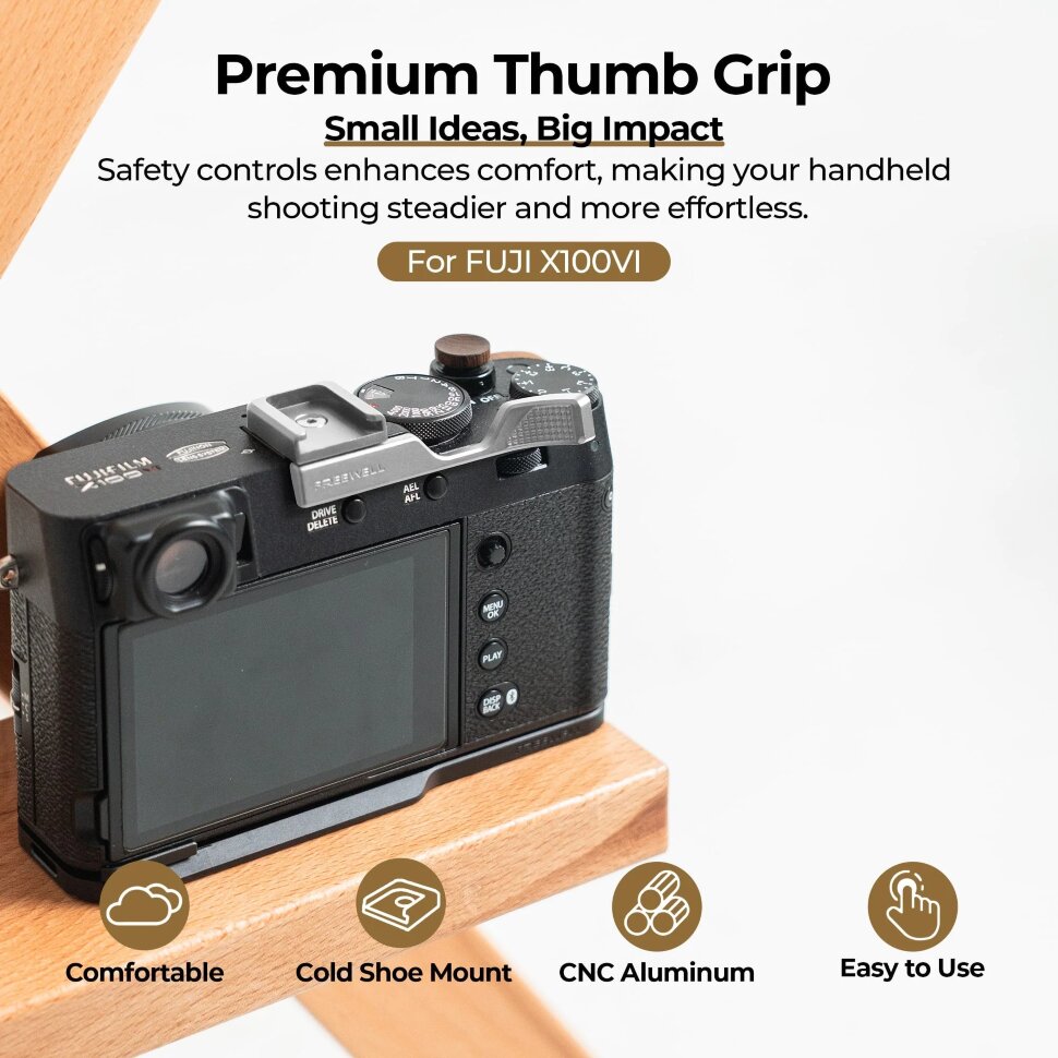 

Упор для большого пальца Freewell Thumb Grip + Сold shoe для Fujifilm X100VI Серебро
