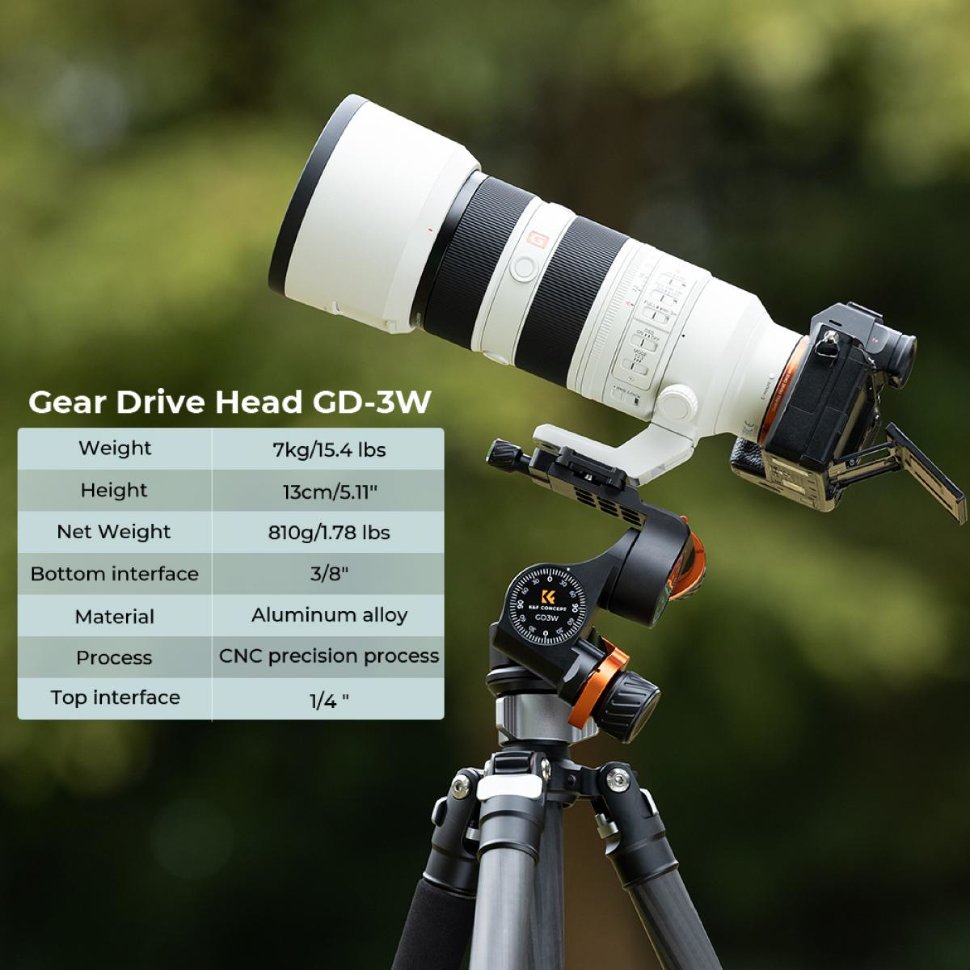 

Штативаня голова K&F Concept 3-Way Geared Tripod Head KF31.047