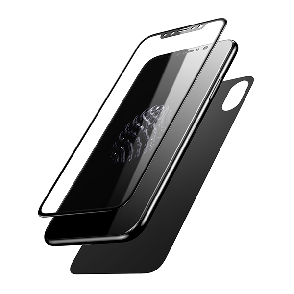 Переднее + заднее стекло Baseus Glass Film Set для iPhone X Черные 