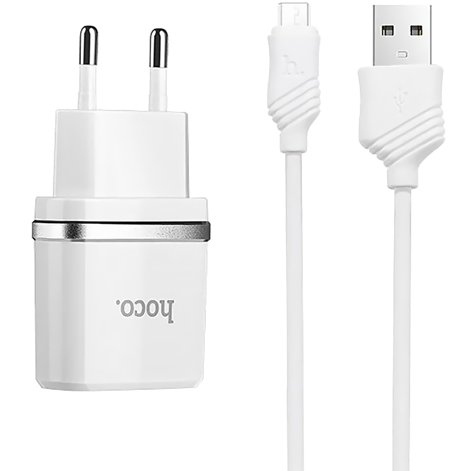 Сетевой адаптер HOCO C11 Smart Белый + кабель MicroUSB 