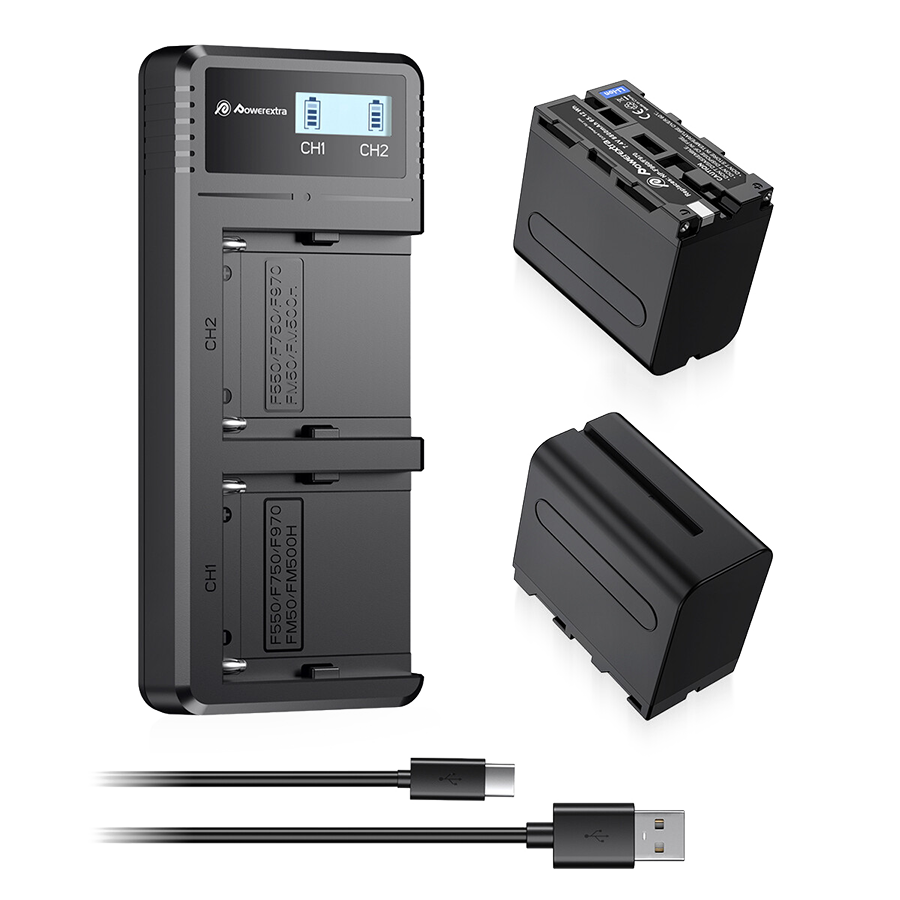 2 аккумулятора NP-F970 + зарядное устройство Powerextra SN-F970TPC-B (Type-C) 