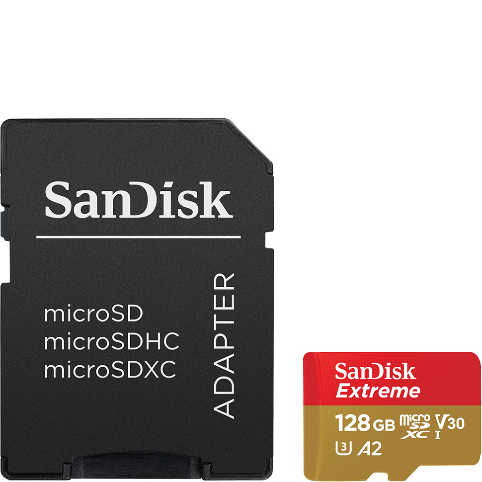 Карта памяти Sandisk Extreme microSDXC A2 C10 V30 UHS-I U4 128GB + SD Adapter + Rescue Pro Deluxe 