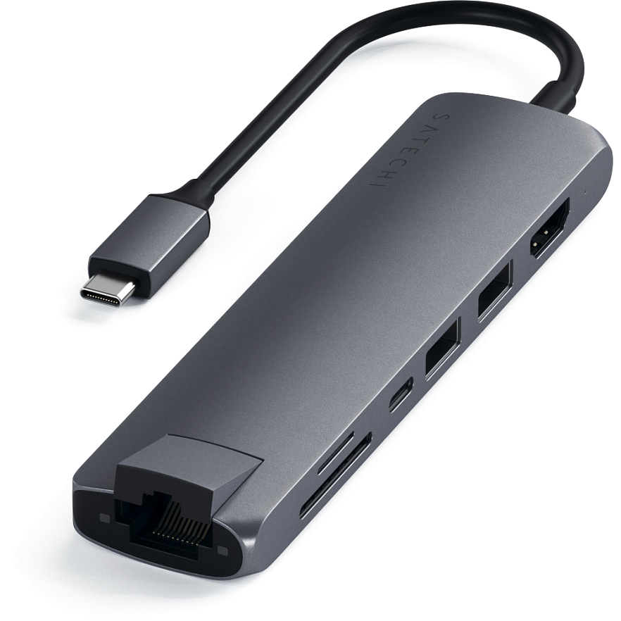 Хаб Satechi Type-C Slim Multiport + Ethernet Adapter Серый космос 