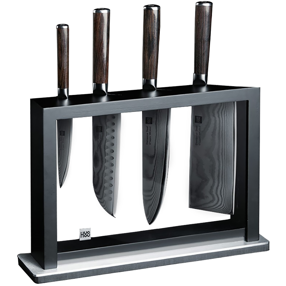 Набор ножей из дамасской стали HuoHou HU0073 Set of 5 Damascus Knife Sets (4 ножа + подставка) 