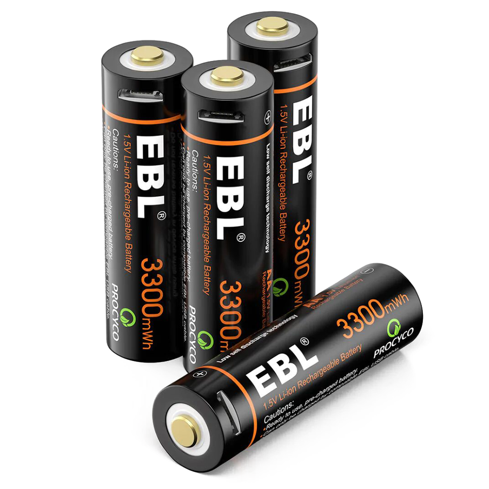 Комплект аккумуляторных батарей EBL USB Rechargeable AA 1.5V 3300mwh (4шт + зарядный кабель) 