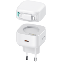 Артикул: 51482. Сетевой адаптер Usams US-CC209 XMF PD35W GaN с телескопическим кабелем Lightning Белый