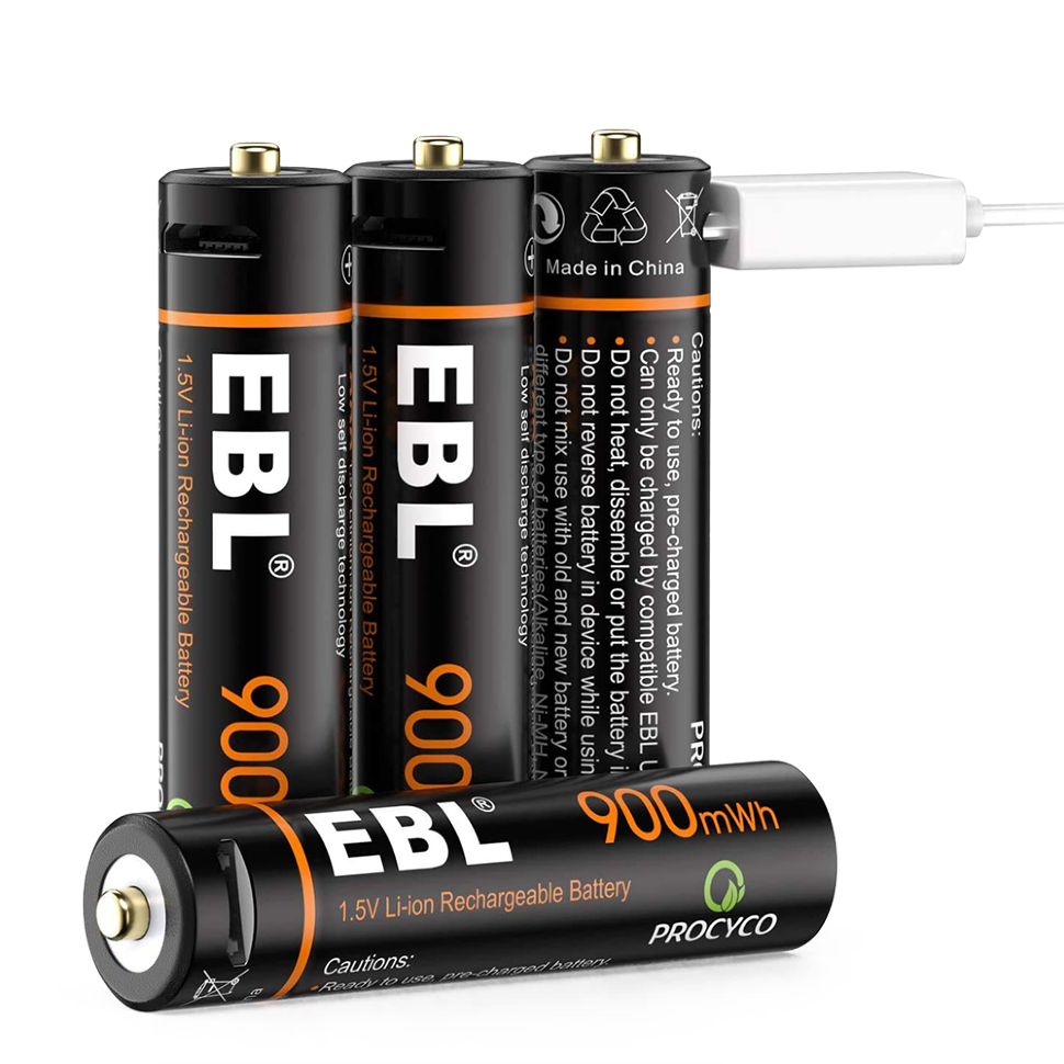 Комплект аккумуляторных батарей EBL USB Rechargeable AAA 1.5V 900mwh (4шт + зарядный кабель) 