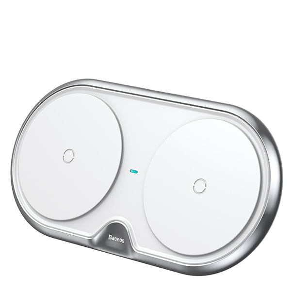 Беспроводная зарядка двойная Baseus Dual Wireless Charger с сетевым адаптером  Белая 
