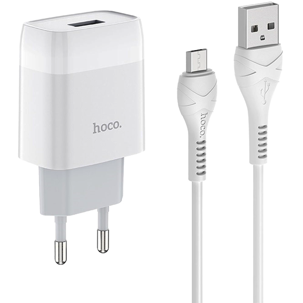 Сетевой адаптер HOCO C72A Glorious 2.1А Белый + кабель MicroUSB 1м 