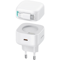 Артикул: 51484. Сетевой адаптер Usams US-CC202 XMF PD35W GaN с телескопическим кабелем Type-C Белый